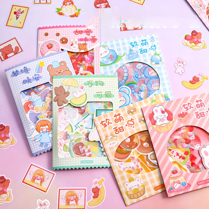 Bộ miếng dán sticker trong suốt nhân vật hoạt hình cute dễ thương gồm 45 miếng mẫu ST0001