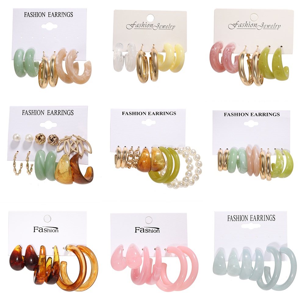 iF YOU Set 6 đôi bông tai bằng nhựa resin ngọc trai/ mặt hình bướm thời trang cho nữ