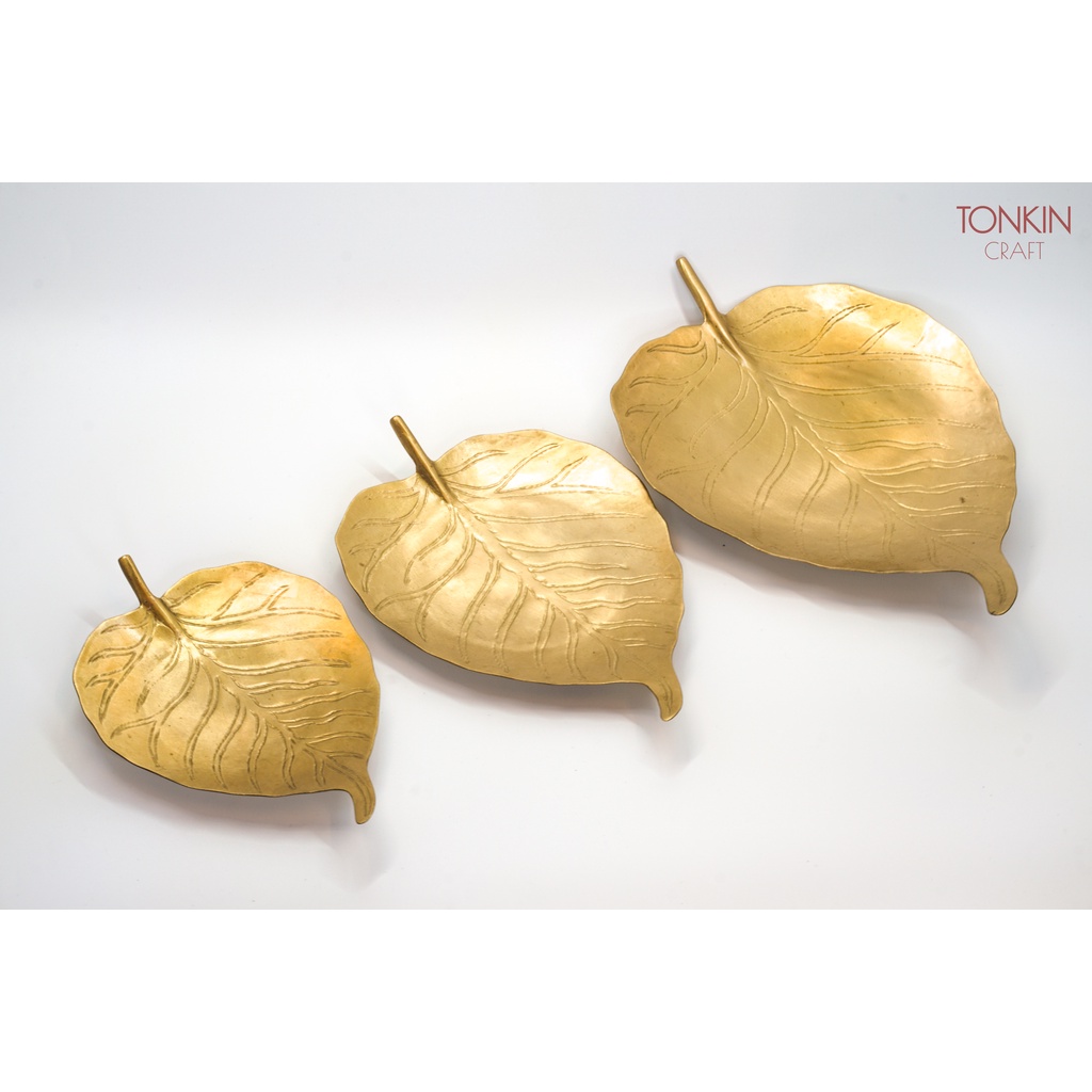 Bộ đĩa, khay lá bồ đề bằng đồng, đĩa đồng, đĩa đựng trầu, hoa quả, bánh kẹo, khay đồng