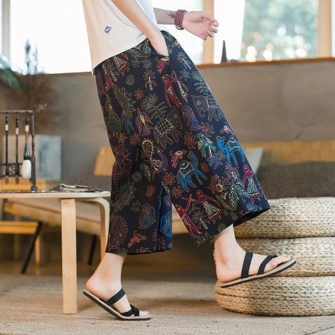 Quần ống rộng in họa tiết phong cách Trung Hoa thời trang sành điệu cho nam