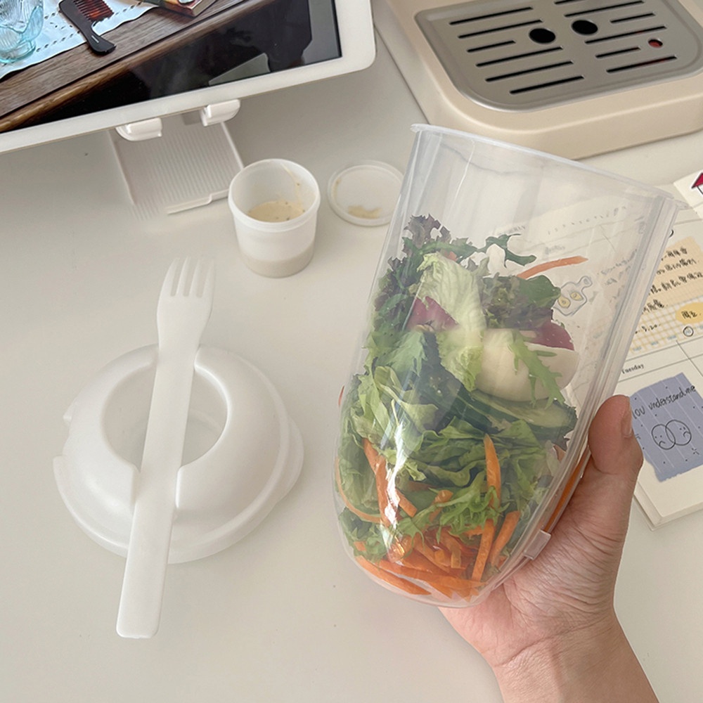 Cốc 1000ml Đựng Salad Kèm Nĩa Ăn Sáng / Sữa Chua / Trái Cây Giảm Cân Phong Cách Hàn Quốc