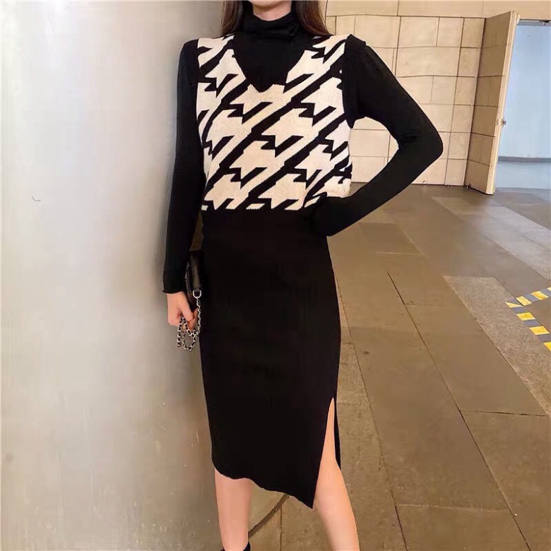 Áo Gile Len Nữ, Áo Len Gile Nữ Hoạ Tiết ziczac Vintage Cổ Chữ V KhôngTay Phong Cách Hàn Quốc | BigBuy360 - bigbuy360.vn