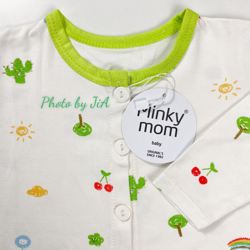 Bộ Sơ Sinh THUN LẠNH MINKY MOM In Thân Áo Trắng, Nút Cài Giữa, Quần Đắp Đũng SS-IN03