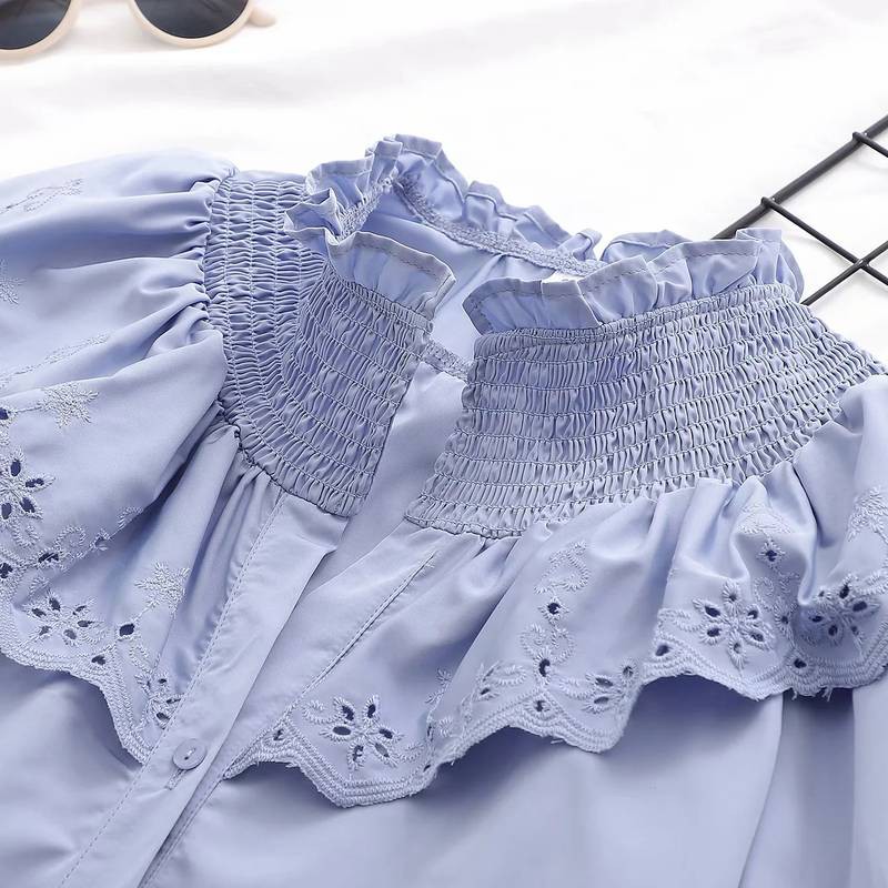 Áo Zara chemise không cổ họa tiết hoa thêu đột AT2SMG49N6