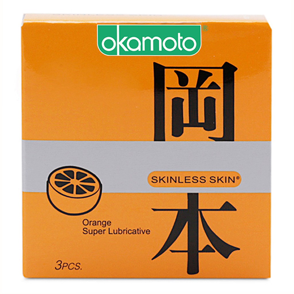 [ Combo 2 hộp ] Bao Cao Su Okamoto Skinless Skin Orange Lubricated Hương Cam Hộp 3 Cái