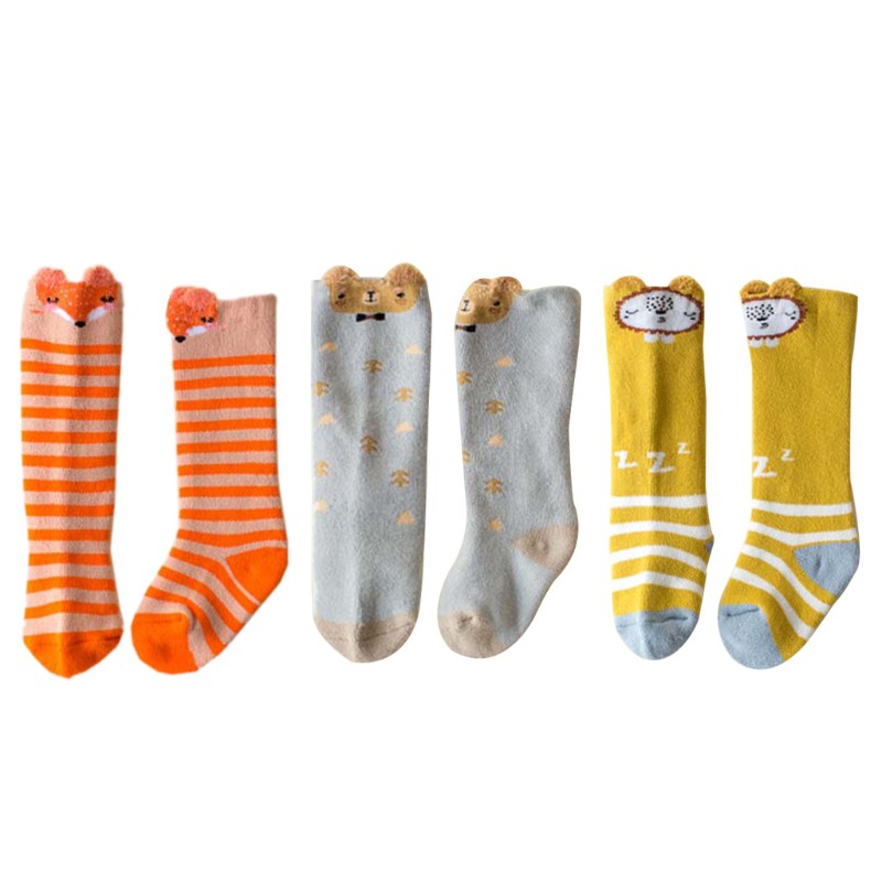 Set 3 Đôi Tất Cổ Cao Hình Thú Đáng Yêu Cho Bé