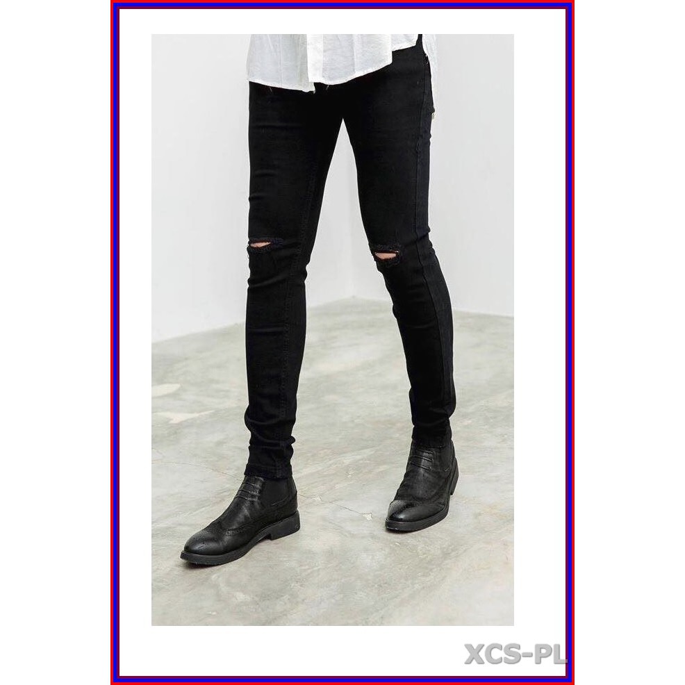 Quần jean nam cao cấp ĐEN RÁCH GỐI siêu đẹp không xù lông, không ra màu, chất giãn tốt rrgoi3-1.244