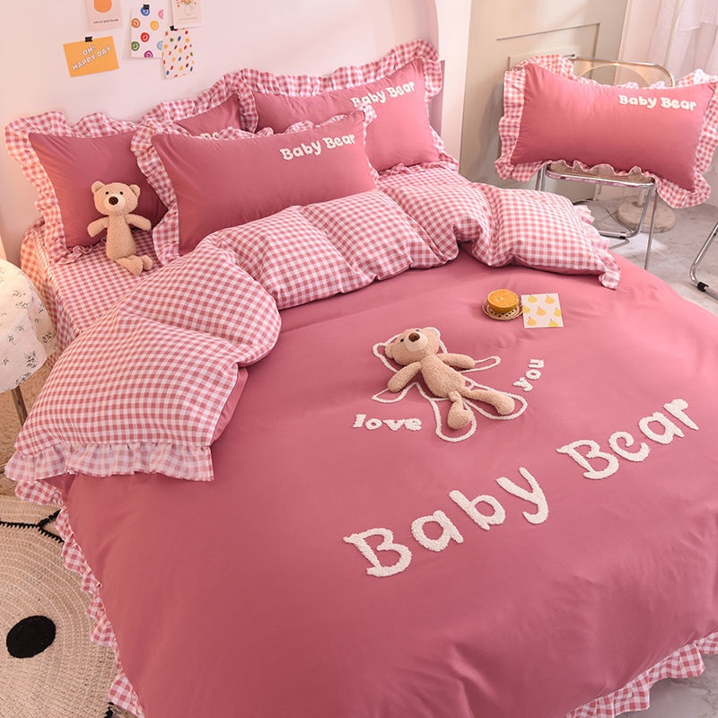 Váy ngủ phong cách hàn quốc bốn mảnh cô gái trái tim phong cách công chúa ba mảnh chăn ga trải giường chăn