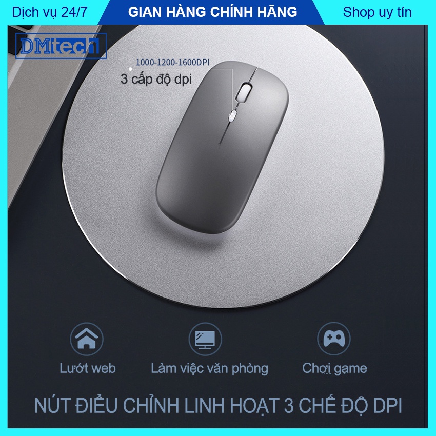 Chuột không dây BLUETOOTH 5.1 2.4G pin tự sạc Dmtech V1 chơi game mobile chất lượng cao, màu sắc cá tính - DMtech