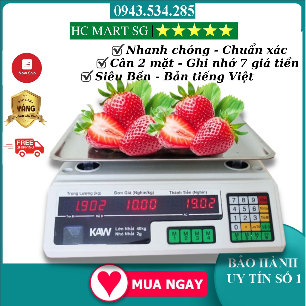 Cân Điện Tử Tính Tiền 40Kg KAW, Cân Điện Tử Tính Tiền Giá Rẻ, Cân Chính Xác, Tính Tiền Siêu Nhanh, 2 Mặt Dễ Quan Sát