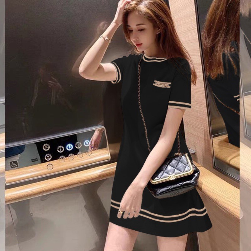 Đầm Tay Ngắn Cổ Tròn Dáng Chữ a Phong Cách Hàn Quốc Thời Trang Sang Trọng Cho Nữ
