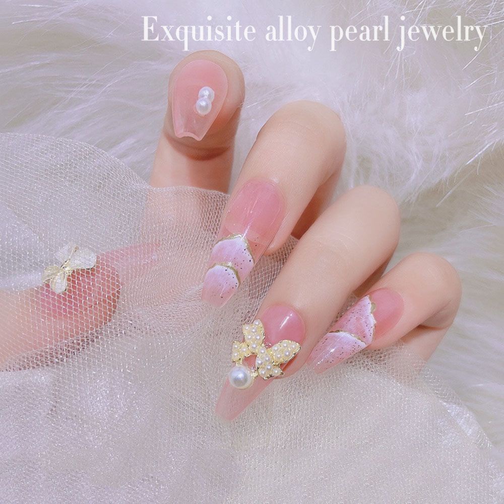 [Hàng mới về] Phụ kiện đính móng trang trí nghệ thuật đính ngọc trai giả hình hoa/bướm/mặt trăng/nơ diy