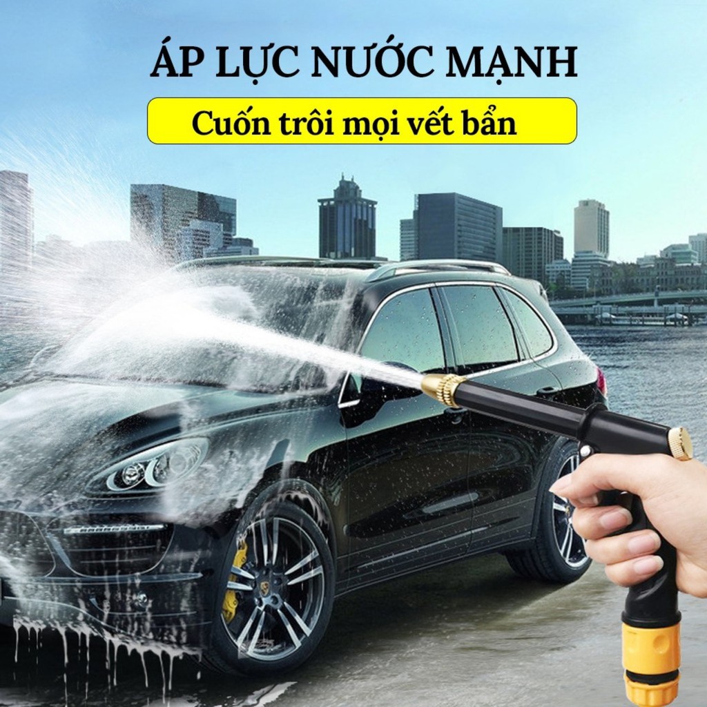 Vòi Xịt Rửa Xe, Vòi Tưới Cây Đa Năng Nhiều Chế Độ Tiện Lợi, Vệ Sinh Nhà Cửa Tặng 3 Đầu Chuyển Đổi Và Ống Nước Tròn 10m