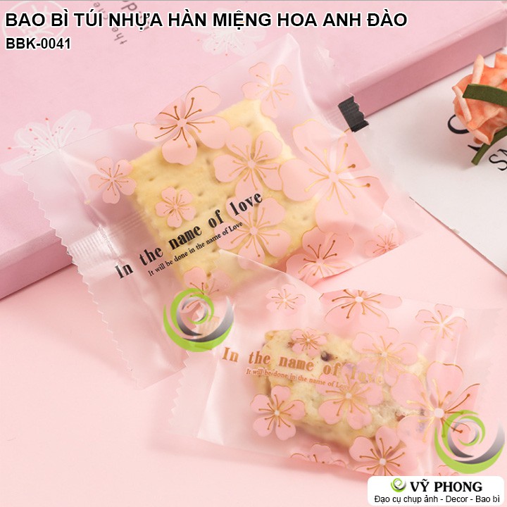 BAO BÌ TÚI NHỰA HÀN MIỆNG HÌNH HOA ANH ĐÀO NHIỀU SIZE ĐỰNG BÁNH KẸO NOUGAT COOKIE BBK-0041