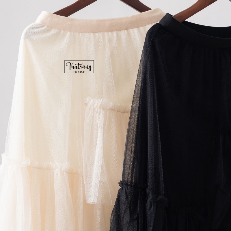 Chân váy dài voan xếp ly màu trắng, đen midi Vintage freesize 79cm 42~62kg, chân váy xếp ly dài công sở