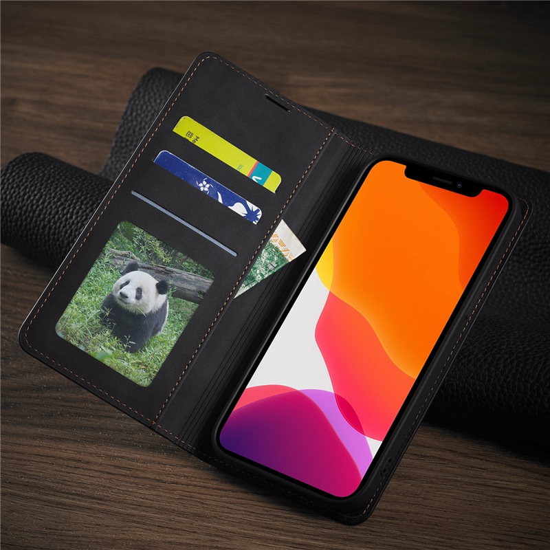 Bao Da Điện Thoại Nắp Lật Nam Châm Kiêm Ví Đựng Thẻ Chất Lượng Cao Thích Hợp Cho Iphone 14 13 12 Mini 11 Pro Xs Max