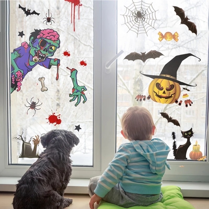 1 Tấm Sticker Dán Tường Tự Dính Họa Tiết Halloween Dễ Thương Bắt Mắt