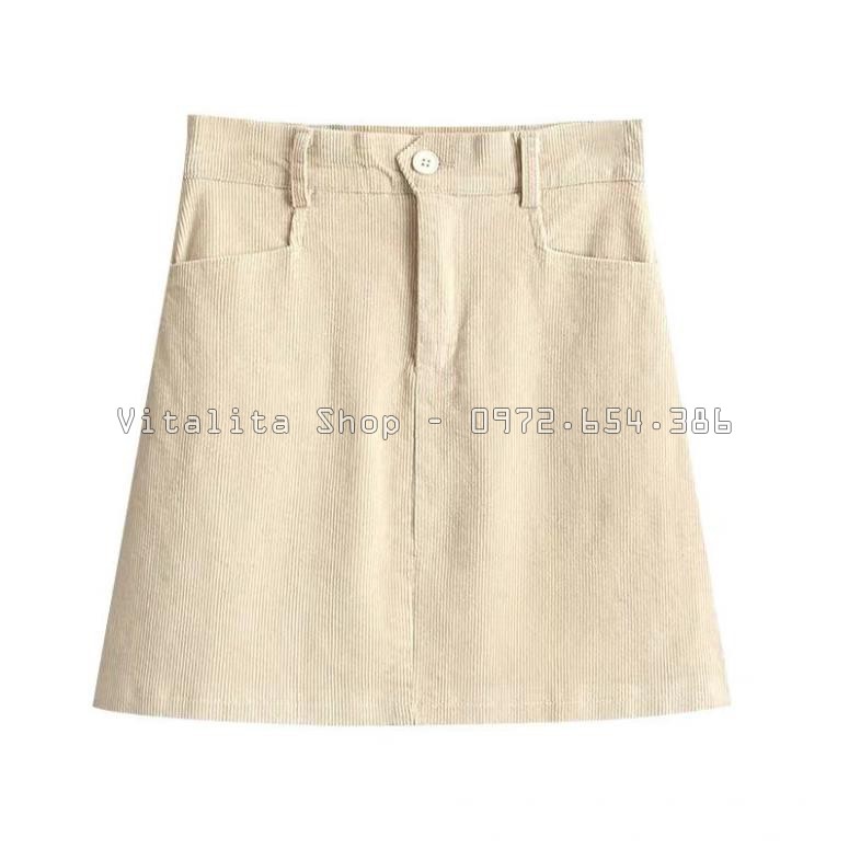 Chân váy nhung tăm dáng chữ A - có quần lót trong - Chất vải nhung tăm - Màu Đen Kem và Nâu - VITALITA  | BigBuy360 - bigbuy360.vn