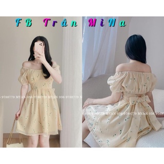 Đầm hoa cutout nơ lưng bo eo