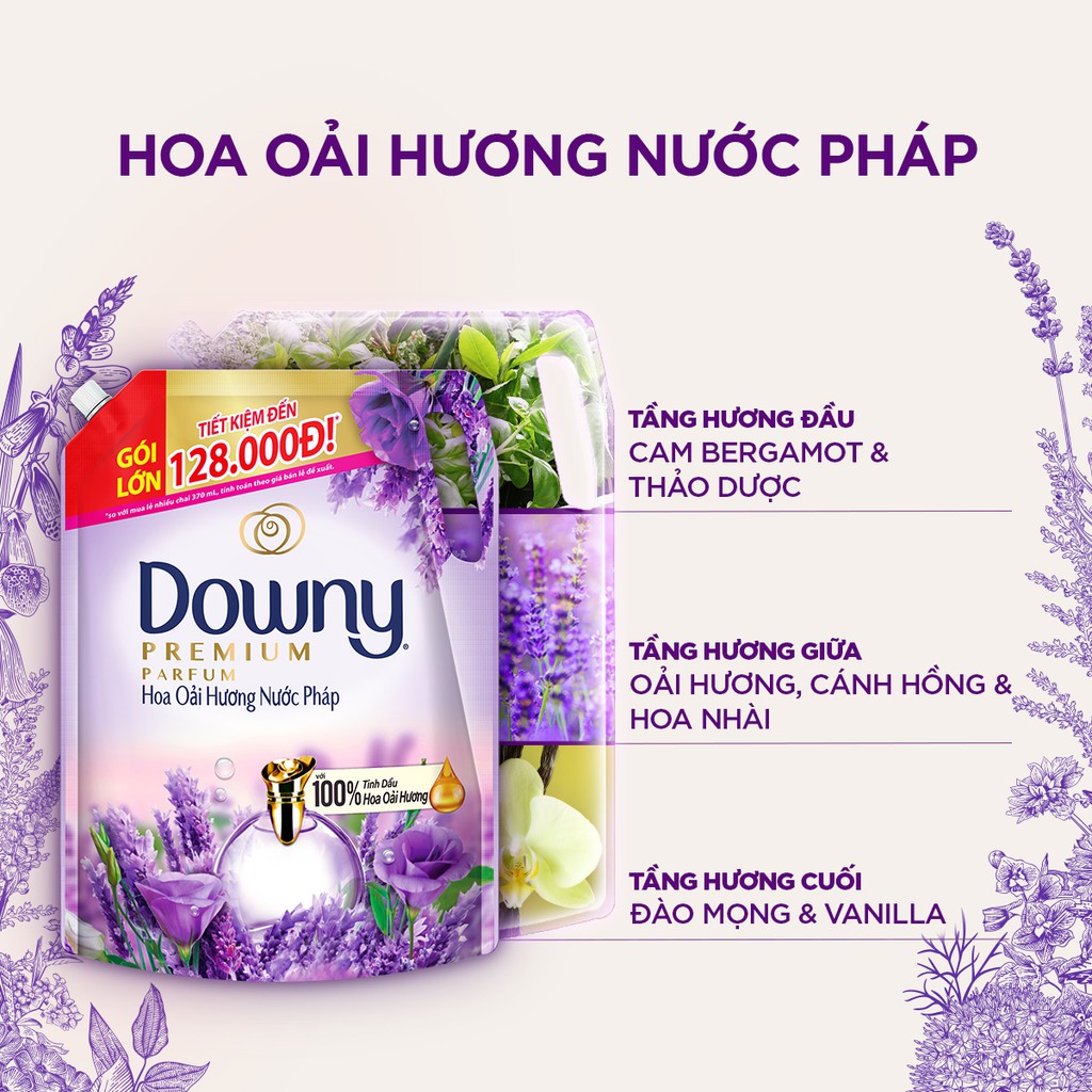 Combo Nước Giặt ARIEL Hương Hoa Oải Hương 3.2Kg &amp; Xả Vải DOWNY Hương Hoa Oải Hương 3L