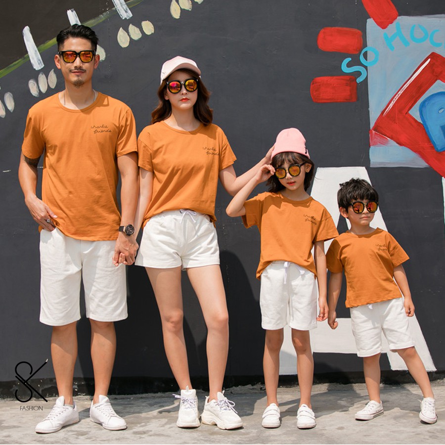 Áo phông  màu cam_Đồng phục gia đình đi biển chất đẹp Skshop_ao gia dinh 100%cotton