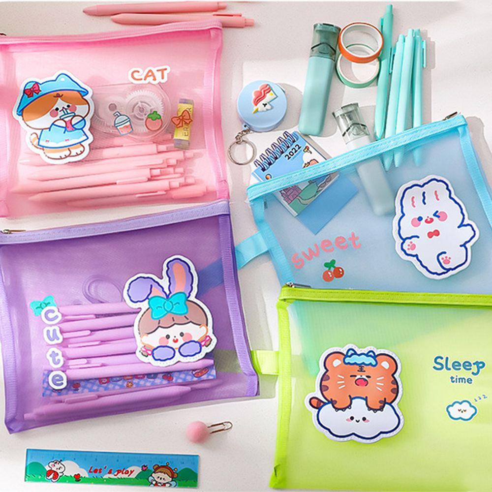 Túi Đựng Bút Dạng Lưới Trong Suốt Hình Thỏ Dễ Thương