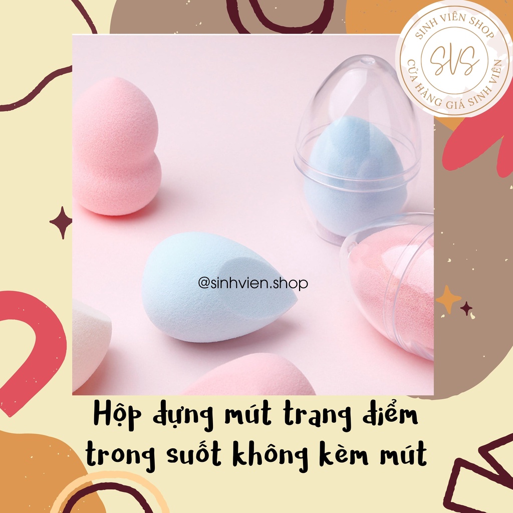 Case nhựa hộp đựng mút trang điểm trái trứng, beauty blender có móc treo chống bụi