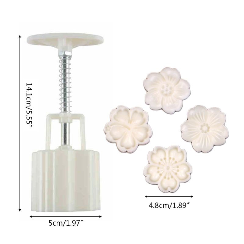 Bộ khuôn với 4 con dấu làm bánh trung thu tiện lợi cho nhà bếp 50g