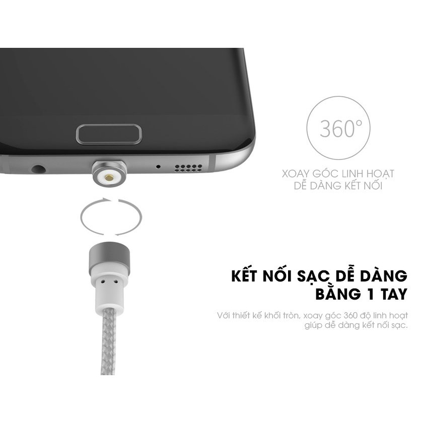 FREESHIP TỪ 50K _Cáp sạc tự hút nam châm X _Cable bộ đủ 3 đầu Iphone, micro USB, Type C xoay 360 độ dây dù