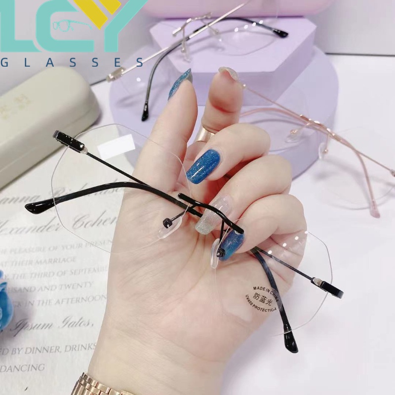 Mắt Kính Chống Ánh Sáng Xanh Không Gọng Đa Giác Thời Trang Cho Nữ # 0°-6.0° (Spot)