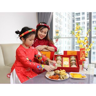 Hộp quà tết 2021, combo 7 loại trái cây sấy dẻo - Bộ quà Tết Phú Quý, quà tết nông sản Việt.