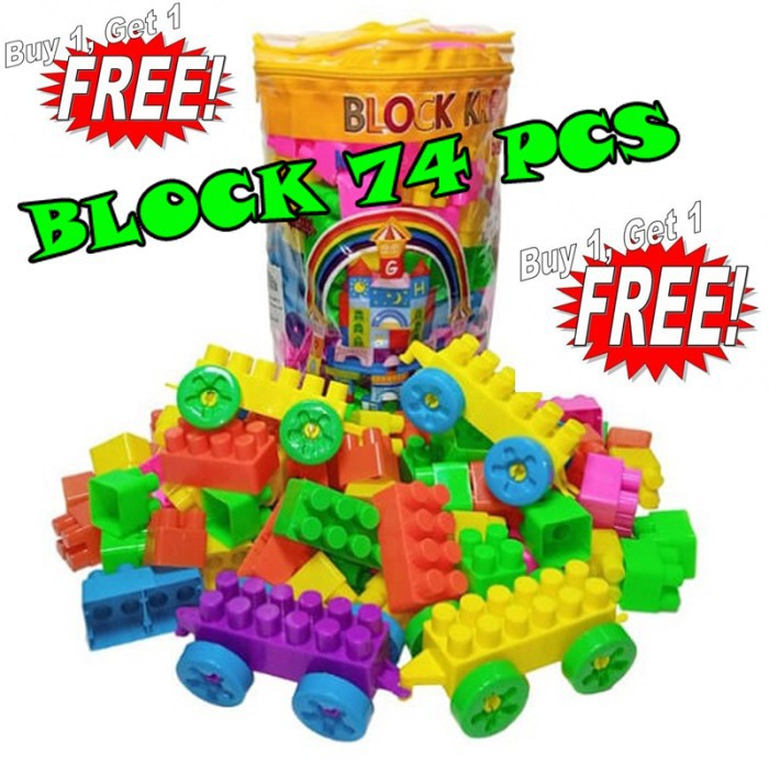 Mua 1 Tặng 1 / Happy Block Contents 74 Miếng / Bộ Đồ Chơi Lego Giáo Dục Cho Bé