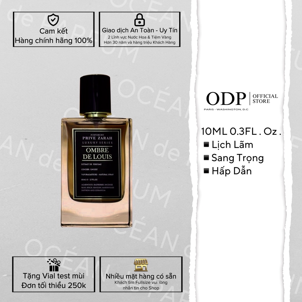 Nước hoa unisex Paris Corner PriveZarah Luxury Series Ombre De Louis Extrait de parfum 5ML 10ML