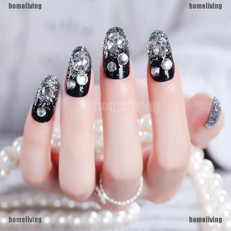 Set 24 Móng Tay Giả Đính Đá Đen 3D