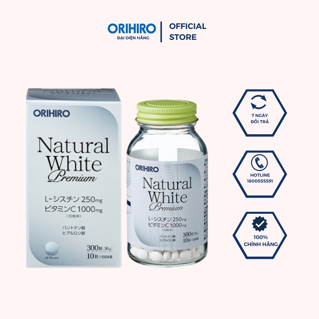 Viên uống trắng da Natural White Premium ORIHIRO, 300 viên/lọ