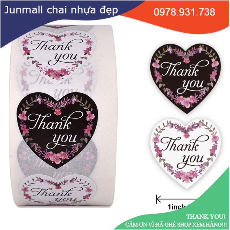 Cuộn 500 tem sticker thank you, nhãn dán thư, quà tặng