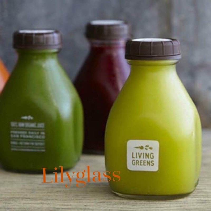 Bình thuỷ tinh 300ml 500ml dáng lùn đựng nước ép, detox...