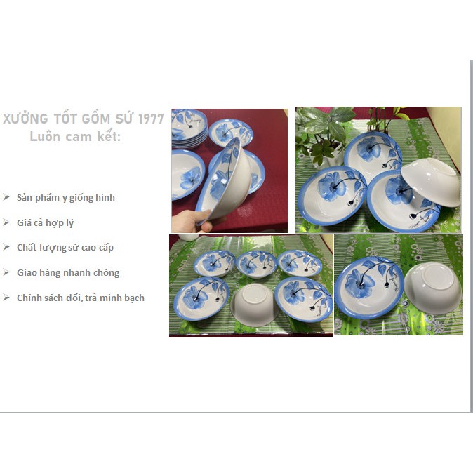 Tô sứ loe 20cm cao cấp Bát Bảo họa tiết xanh lam bền – đẹp – rẻ, since_1977