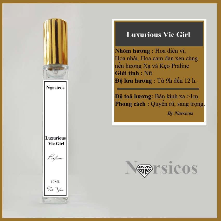 Tinh Dầu Nước Hoa Nữ Luxurious Vie Girl dạng xịt 10ML thơm lâu- Quyến rũ quý phái cho đi làm đi chơi đi du lịch.