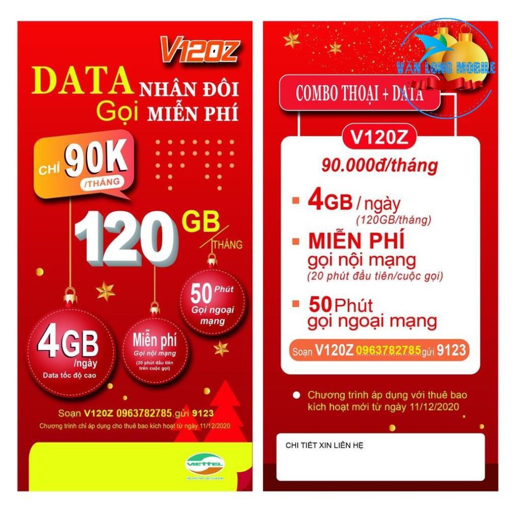 Sim 4G Viettel V90 mới (V120Z), 4Gb/ngày
