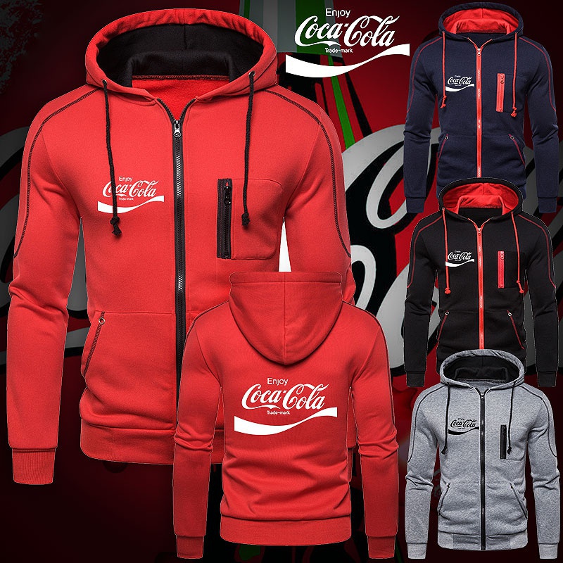 Coca-cola Áo Khoác hoodie Có Khóa Kéo In Chữ coca cola Thời Trang Thu Đông Cho Nam