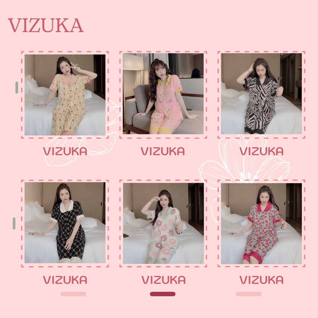 Đồ bộ nữ pijama quần lửng cổ sen họa tiết xinh xắn mặc nhà VIZUKA