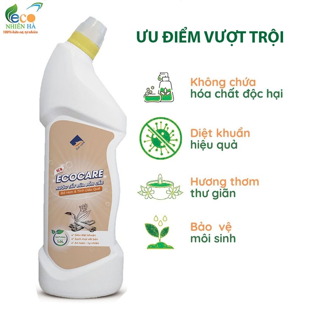 Nước tẩy bồn cầu ECOCARE 1L tinh dầu quế, tẩy rửa bồn cầu siêu diệt khuẩn, an toàn mẹ bầu