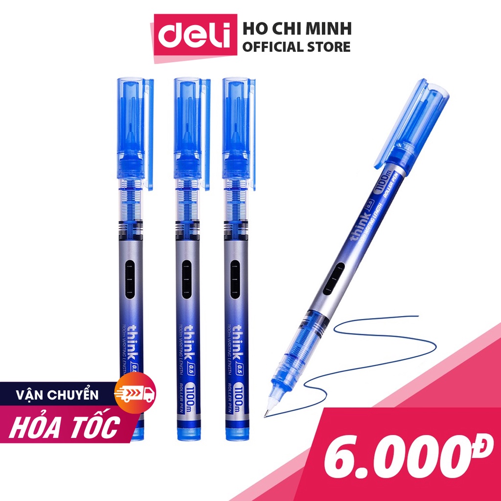 Bút gel Deli - 0.5mm - Nắp đậy - Mực Xanh - 1 chiếc - EQ300-BL