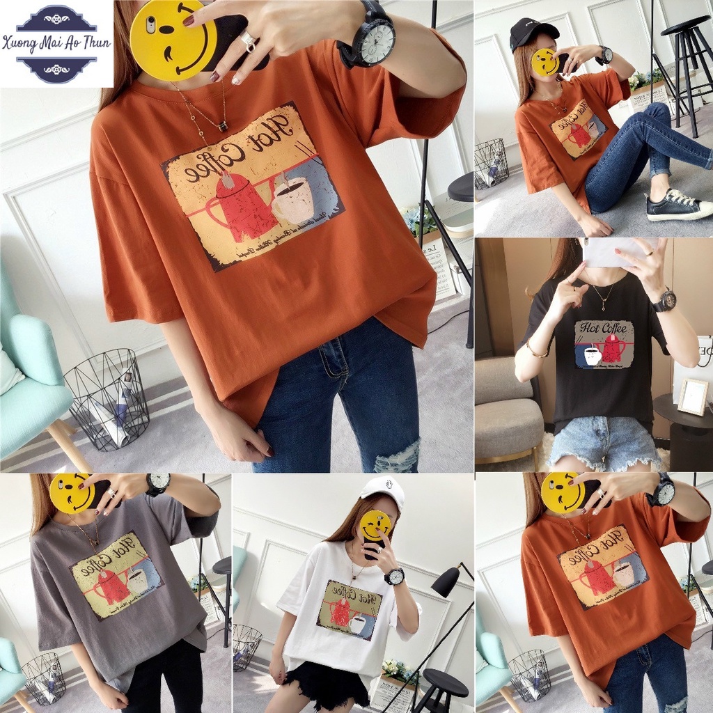 Áo thun phông form rộng tay lỡ unisex nam nữ - Chữ Hot Coffee