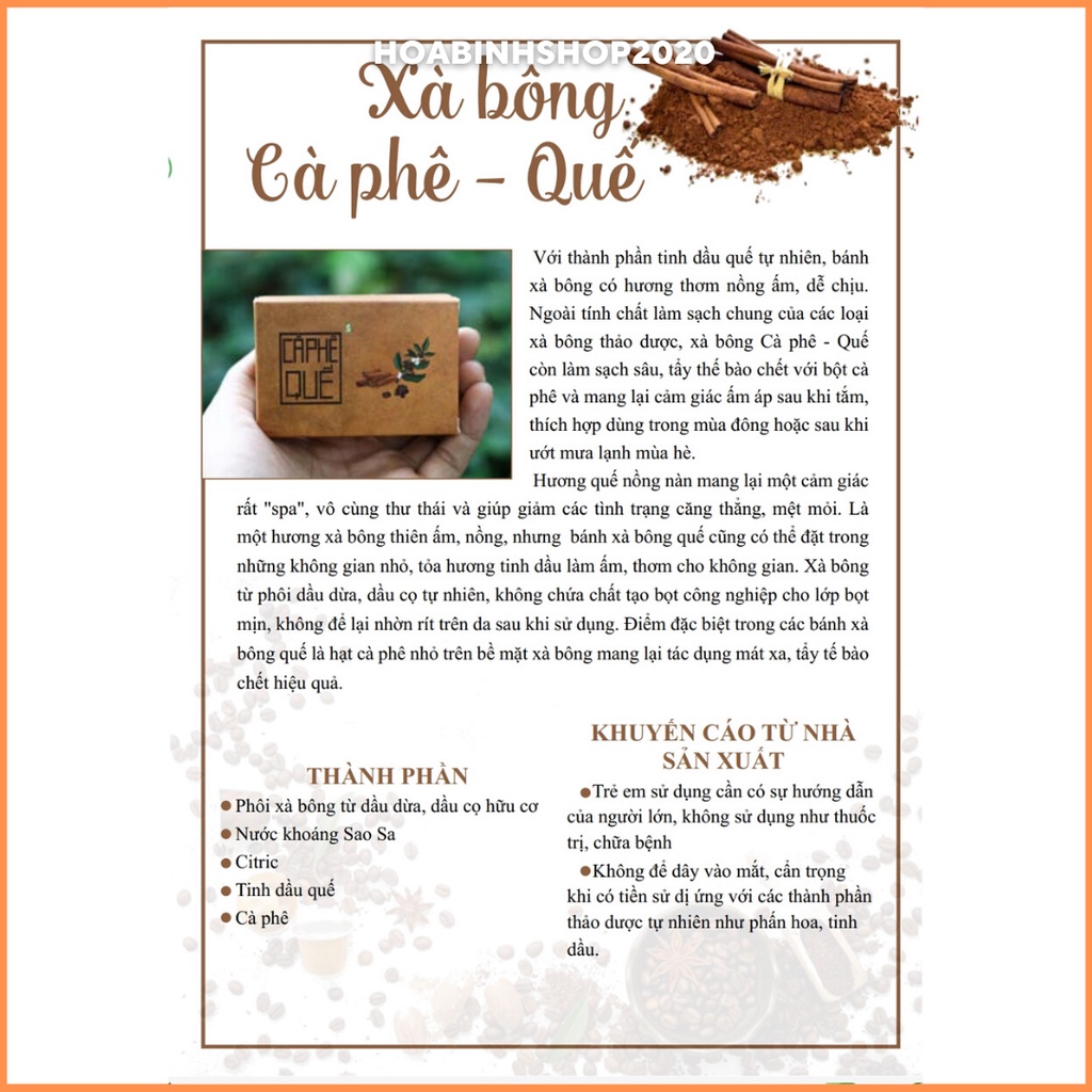 [CHÍNH HÃNG] Xà Bông HandMade Xà Bông Sinh Dược Cafe Quế 100gram Xà Phòng Tắm Sạch Da, Làm Ấm