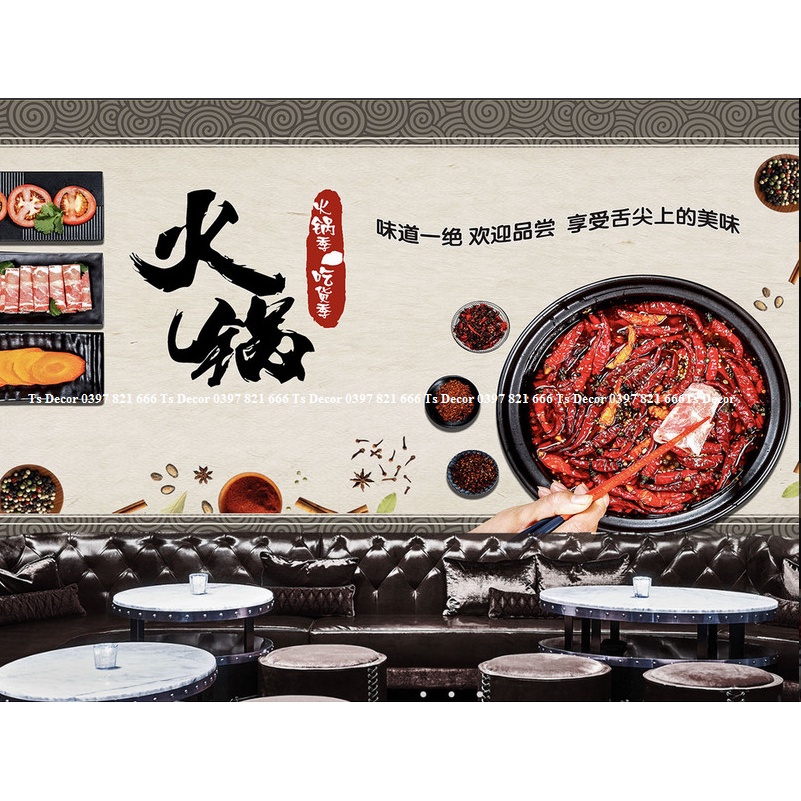 Tranh dán tường Quán Nướng Lẩu 3D