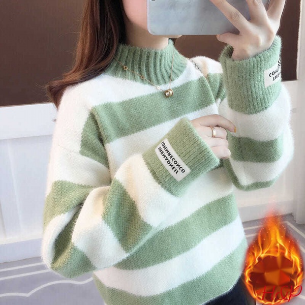Áo Sweater cổ lọ lót nhung dày giữ ấm thời trang mùa đông mới cho nữ