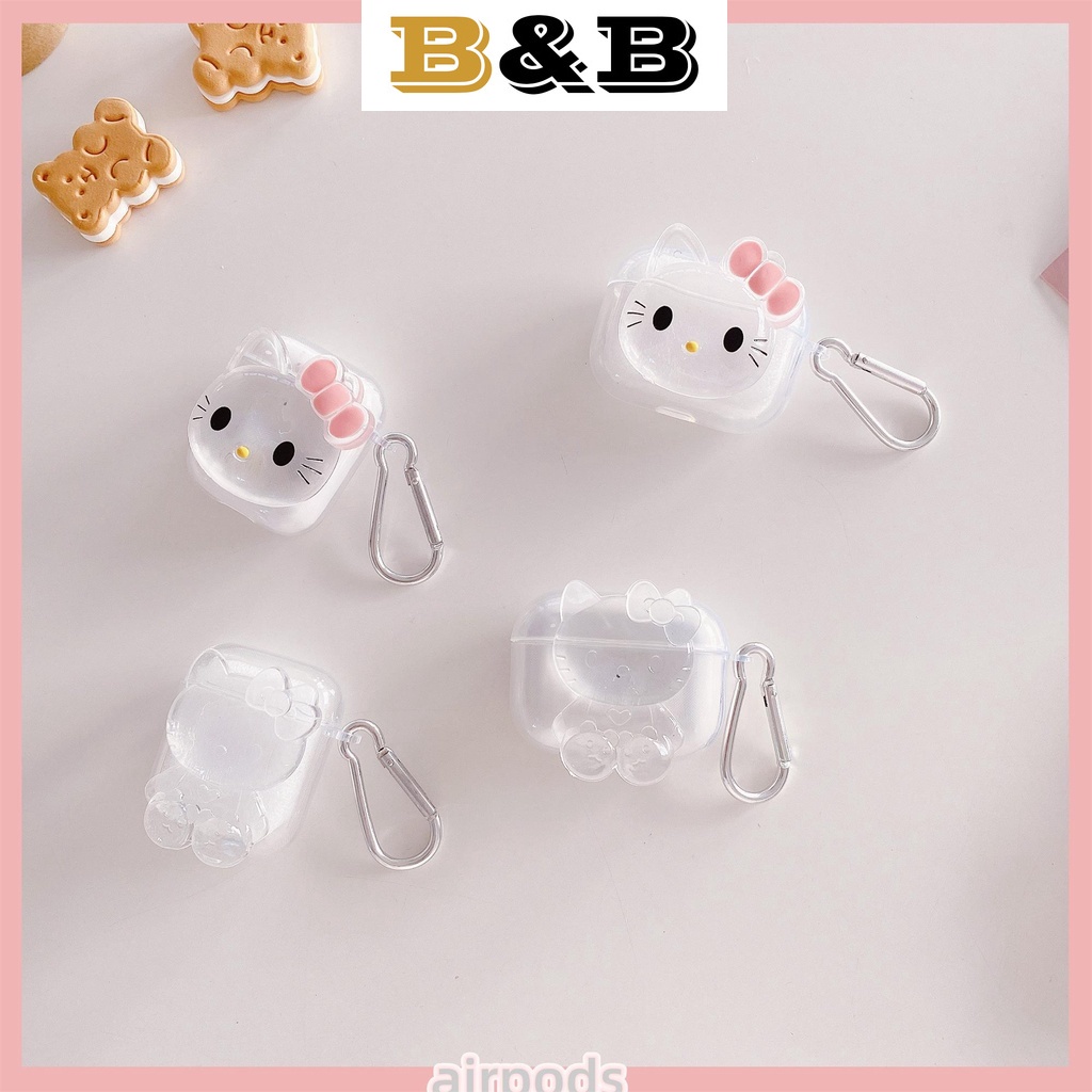 Vỏ Bảo Vệ Hộp Sạc Tai Nghe Bluetooth AirPods Pro 1/2 Mềm Chống Rơi + Móc Khóa Hình Mèo Kitty Dễ Thương
