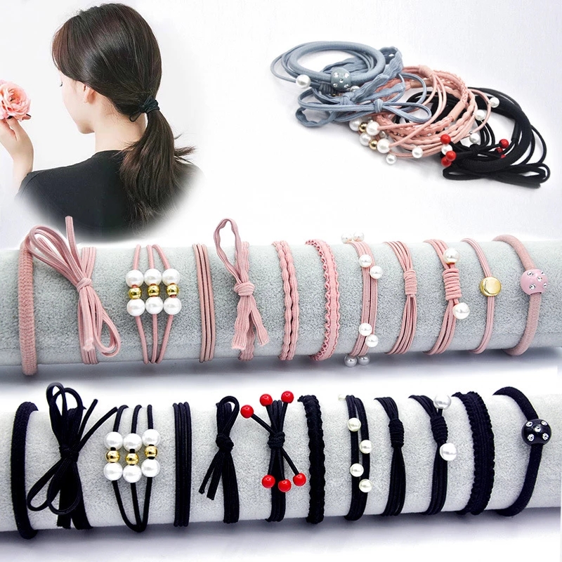 Bộ 12 dây buộc tóc vải co giãn phong cách Hàn Nhật thời trang cho nữ